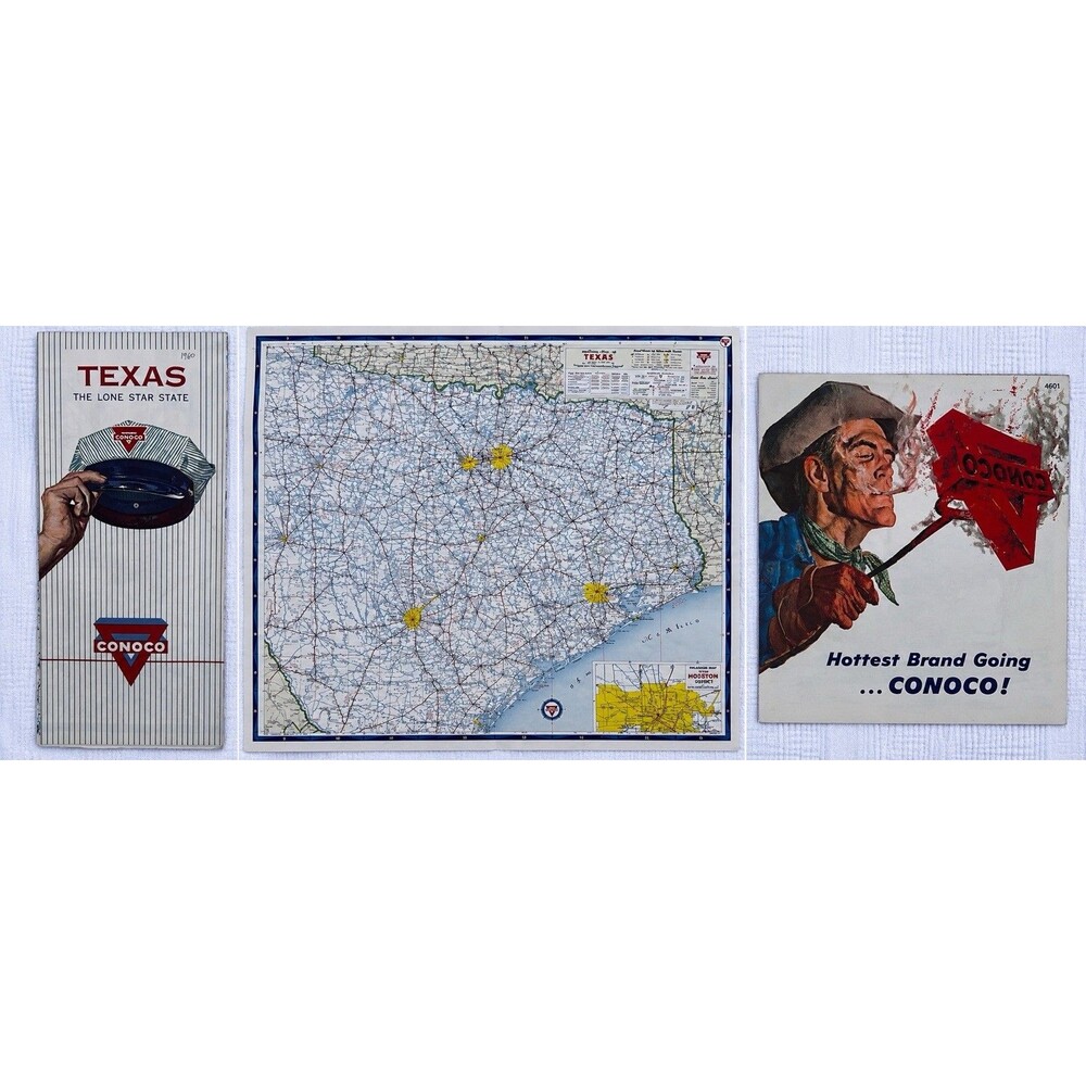 1960 Conoco Texas Highway Road Map H.M. Gousha Lone Star State Vintage Gas